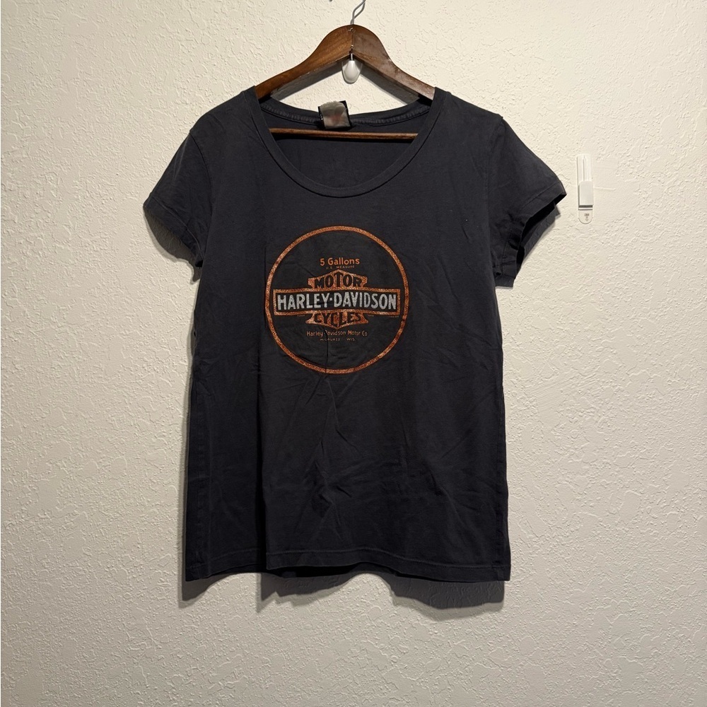 Harley Davidson Gray Glitter Orange Graphic Tee Size L St Paul MN Motorcycle Top